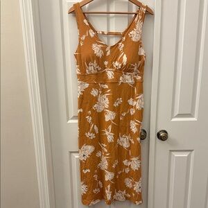 Sherpa Floral V-Neck Midi Dress in Mustard